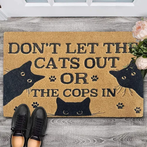 Miniatura 2 de Tapetes de bienvenida para puerta delantera, entrada al aire libre, no dejes salir a los gatos o a los policías, tapete de goma antideslizante