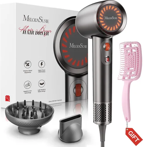 Miniatura 8 de MelodySusie Secador de pelo, secador de pelo iónico profesional de 1600 W para secado rápido, secador de pelo de alta velocidad de 120,000 RPM