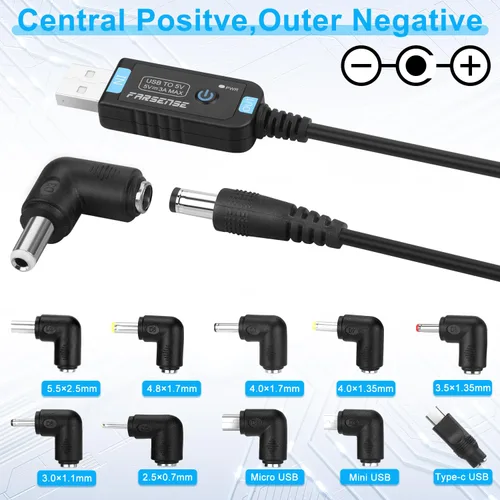 Miniatura 7 de FARSENSE Cable de alimentación USB a CC de 5 V, cable de carga universal de CC de 0.217 x 0.083 in (3 pies) con 10 puntas de conector, cable
