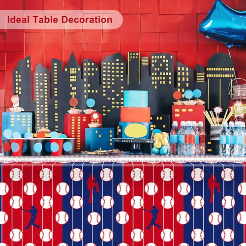 Miniatura 7 de durony Mantel de béisbol de plástico para mesa de béisbol, suministros de fiesta temática de béisbol, mantel rectangular impermeable para decoración