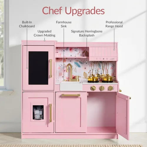 Miniatura 5 de Best Choice Products Cocina de juego de simulación para niños, juego interactivo de madera para niños, pizarra enmarcada para guardar juguetes, 11