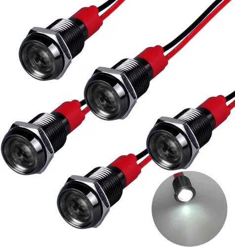 Miniatura 23 de 5 unidades de 0.236 in 12V-24V 20mA luz indicadora LED de metal de ahorro de energía, bisel cromado negro, orificio de montaje de 1/4 pulgadas
