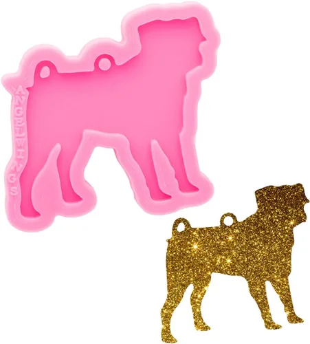 Llavero de perro brillante brillante molde de resina epoxi molde de silicona con agujero de dibujos animados animal resina epoxi artesanía molde de