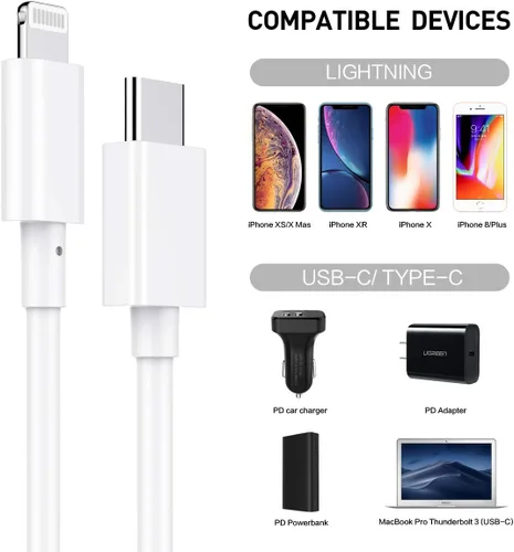Miniatura 4 de Suswillhit Cable USB C a Lightning de 3 pies con certificación MFi de Apple, cable de carga rápida para iPhone 12/12 Mini/12 Pro/12 Pro Max/11