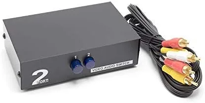 THE CIMPLE CO Kit de conmutador RCA de 2 vías, caja de interruptores A/V de 2 entradas/1 salida para video y audio compuestos, divisor e interruptor