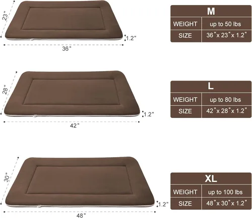 Miniatura 6 de Magic Dog Cama grande para perros – Almohadilla suave para jaula de 42 pulgadas, lavable a máquina, con parte inferior antideslizante, color café