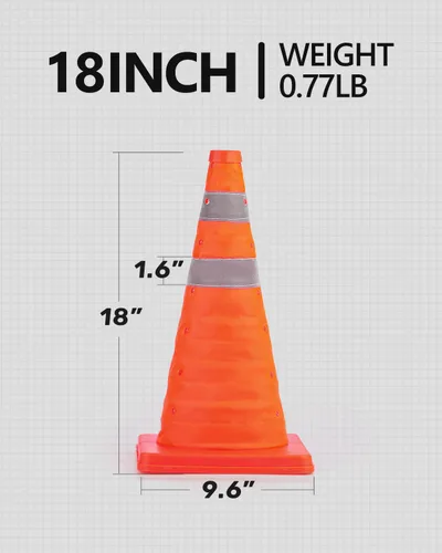 Miniatura 7 de BATTIFE [Paquete de 4] Conos de tráfico de seguridad plegables de 18 pulgadas, conos naranjas, conos emergentes multiusos con collar reflectante