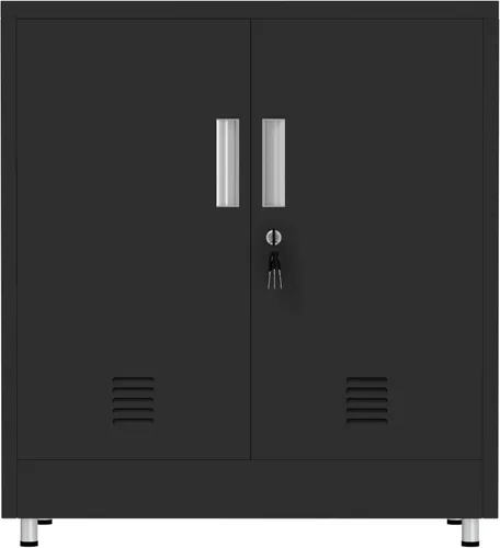 Miniatura 8 de Armario de almacenamiento de metal con puertas de bloqueo y estante ajustable, pequeño aparador con cerradura para el hogar, oficina, entrada, Negro
