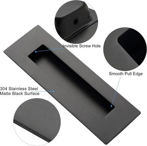 Miniatura 3 de Malimali Tiradores Empotrados al Ras para Dedos - Herrajes de Tirador de Puerta Rectangular de Acero Inoxidable Negro Mate de 6 Pulgadas