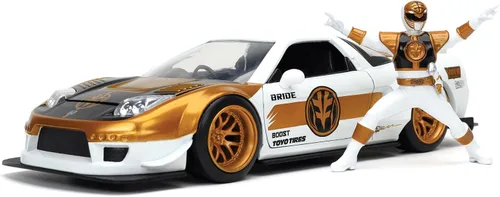 Jada Toys Power Rangers 1:24 2002 Honda NSX Type-R Japan Spec - Auto fundido a presión con figura de Ranger blanco de 2.75 pulgadas, juguetes para