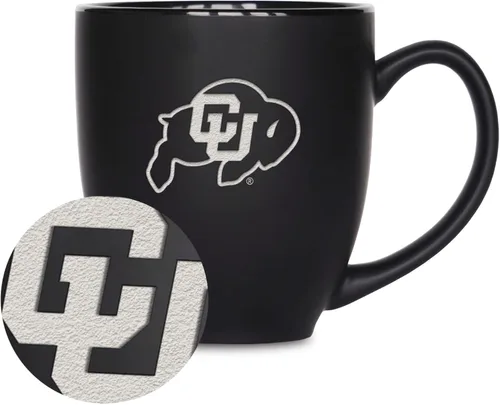 Miniatura 400 de Rico Industries - Taza de cerámica mate negra con grabado láser estándar de 15oz para NCAA (escuelas T & U) - Para bebidas calientes o frías