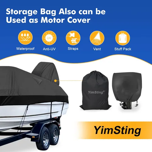 Miniatura 5 de Cubierta Impermeable 1200D para Embarcación – Se adapta a embarcaciones de 16' a 18.5' pies Bass, Casco en V, Tri-Casco, Fish & Ski, Runabout Negro
