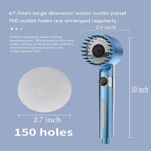 Miniatura 8 de Cabezal de ducha con mano, cabezales de ducha filtrados de alta presión, alto flujo incluso con baja presión de agua, cabezal de ducha de mano, Azul