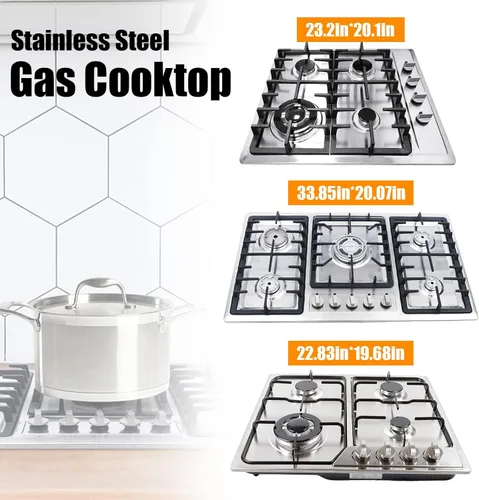 Miniatura 6 de Placa de cocina de gas de acero inoxidable integrada, estufa de gas propano con protección de termopar para apartamentos interiores