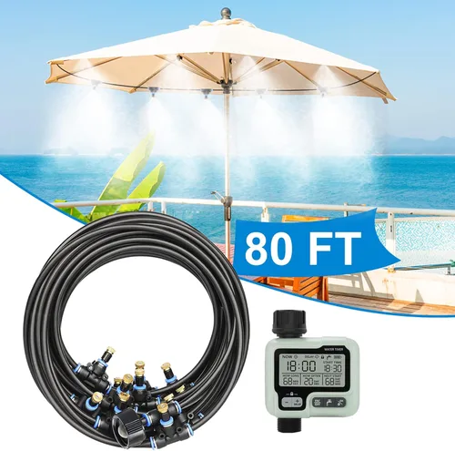 Miniatura 9 de Sistema de enfriamiento de nebulización de agua para exteriores, 50 pies, 49.2 ft, rociadores automáticos para patio exterior, con kit de manguera