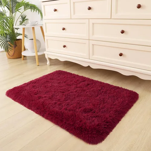 Miniatura 4 de DETUM Alfombra pequeña de 2 x 3 pies para dormitorio, Kicthen entrada, pasillo, lavable, antideslizante, color borgoña, alfombras de felpa