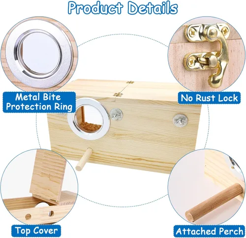Miniatura 7 de BNOSDM Caja nido de periquitos, caja transparente para cría de nidos de pájaros con perca, casa de pájaros de madera para jaula de cacatúas