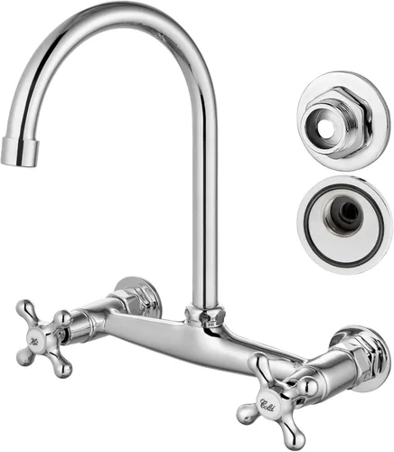 Miniatura 13 de Airuida Grifo de fregadero de cocina de montaje en pared, grifo central de 8 pulgadas, grifo de cocina comercial montado en la pared, mezclador