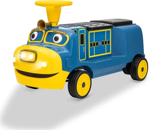 Miniatura 9 de CHUGGINGTON - Tren de 12 V para niños, tren eléctrico de 2 plazas con asiento abatible ajustable, silbato de tren, faro LED, caja de almacenamiento