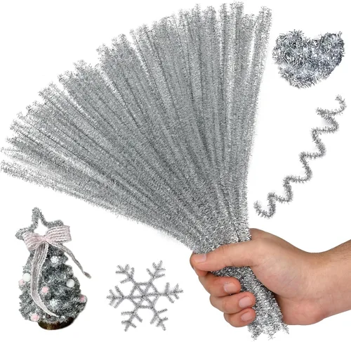 Hssugi Limpiapipas plateadas, 100 piezas de limpiadores de pipas para manualidades, limpiadores de pipas dorados con purpurina a granel para