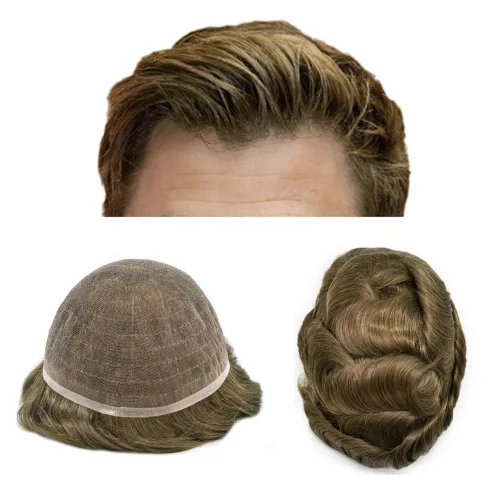 Miniatura 130 de PUNRU HAIR Completo Swiss Lace Toupee para hombres Sistema de cabello humano real Sistema de reemplazo de cabello humano para hombre Toupee