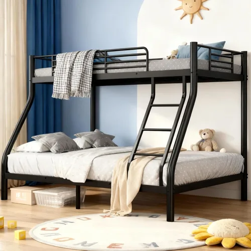 Miniatura 11 de Litera de cama individual sobre individual con tobogán, marco de cama en forma de casa con escalera, estructura de cama baja de servicio pesado