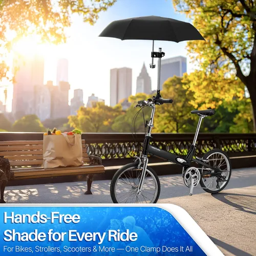 Miniatura 2 de Flexzion Soporte de abrazadera ajustable para sombrilla de bicicleta – Accesorio universal para cochecito, soporte de sombrilla para silla de ruedas