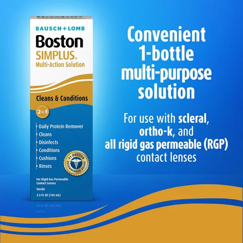 Miniatura 3 de Boston SIMPLUS Solución multiacción, limpia y acondiciona lente rígida permeable a los gases (RGP), removedor diario de proteínas, 3.5 onzas líquidas