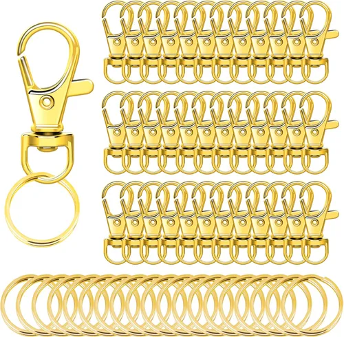 Miniatura 7 de SANNIX 60 llaveros con clip para llavero, cierres giratorios, ganchos a presión con llaveros divididos, ganchos para colgar manualidades, Plata