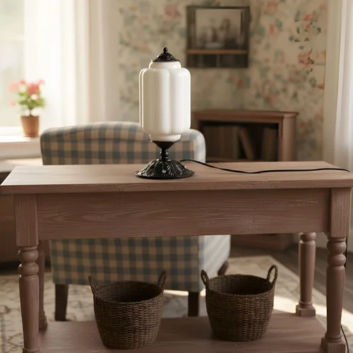 Miniatura 6 de Lámpara de mesa vintage de vidrio de leche con control táctil, elegante lámpara de noche de vidrio blanco regulable de 3 vías con puertos de carga