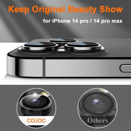 Miniatura 3 de COJOC [3+1] Protector de lente de cámara para iPhone 14 Pro/iPhone 14 Pro Max, [diseño original] Protector de pantalla de cámara de vidrio templado