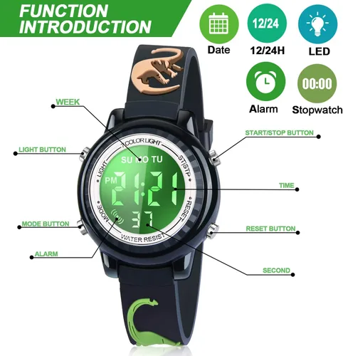 Miniatura 16 de Relojes LED impermeables para niños con alarma, juguetes para niños, regalos para niñas de 3 a 10 años
