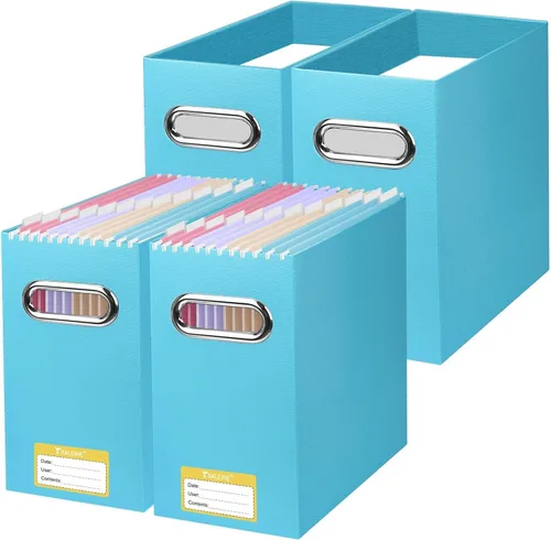 Miniatura 8 de BALEINE Caja organizadora de archivos, organizador de carpetas de archivos de cartón con asa para tamaño carta, caja de archivos colgante plegable