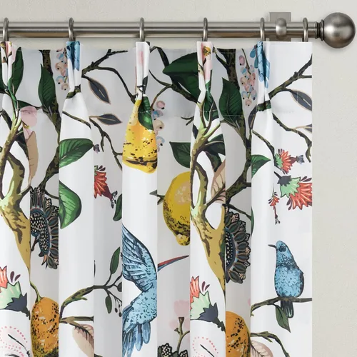 Miniatura 20 de Cortinas beige para cocina, 36 pulgadas de largo, diseño floral botánico de limón y colibrí, cortinas plisadas para oscurecer la habitación