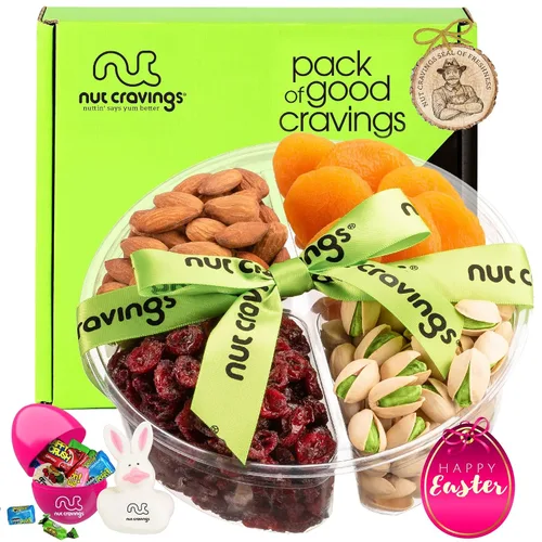Miniatura 11 de Canastas para regalo de Pascua para adultos y niños, huevo lleno de dulces y conejito Plato con nueces gourmet (surtido de 7) Arreglo con golosinas