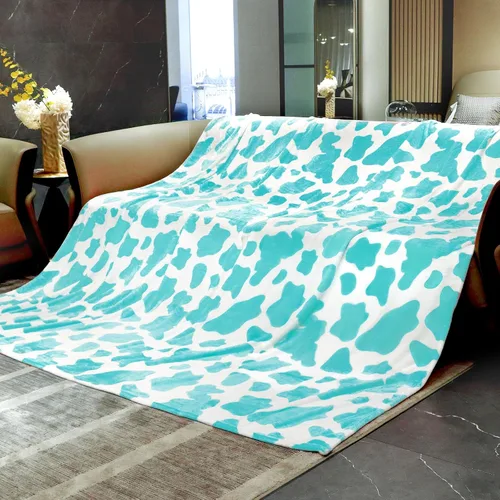 Miniatura 9 de HSEEC Manta de felpa azul con estampado de vaca, manta pequeña de franela de forro polar suave para sofá, 40 x 50 pulgadas