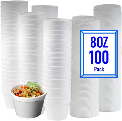 Miniatura 13 de Mr Miracle Taza de espuma de 4 onzas con tapa con ventilación en blanco. Para alimentos fríos y calientes. Para helado, yogur, sopa, comida