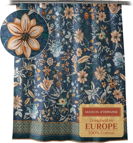 Miniatura 34 de Maison d' Hermine Cortina de ducha 100% algodón, un panel, 70 x 72 pulgadas, cortinas de ducha de tela lavable para baño, fácil de colgar con 12