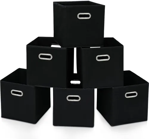 Miniatura 20 de STOREONE - Cubos de almacenamiento de tela con contenedores de cestas (28x28x28 cm) con asas dobles para estante, armario, organizadores de Negro