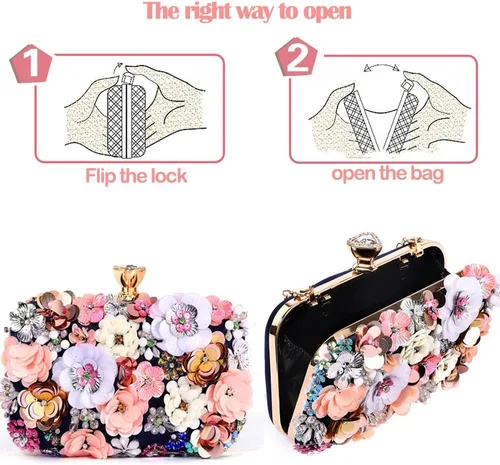 Miniatura 5 de BBTT.ful Las mujeres embragues flor noche bolso cadena correa hombro bolso bolso boda bolso bolso, Negro