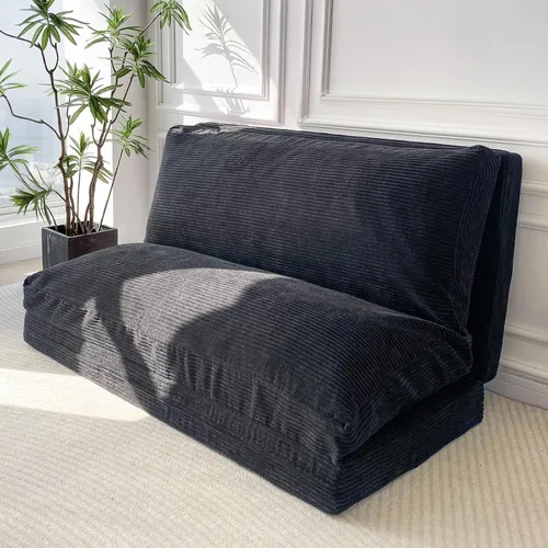 Miniatura 15 de MAXYOYO - Sofá cama puff plegable para adultos, sofá de suelo extragrueso y largo con funda lavable de tela trenzada, beige, 54 x 95 pulgadas