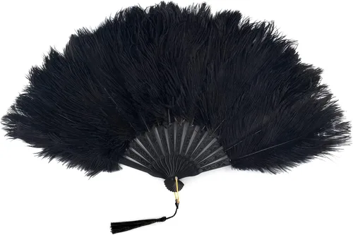 BABEYOND Estilo vintage plegable portátil avestruz pluma ventilador 1920s Flapper Accesorios (negro)