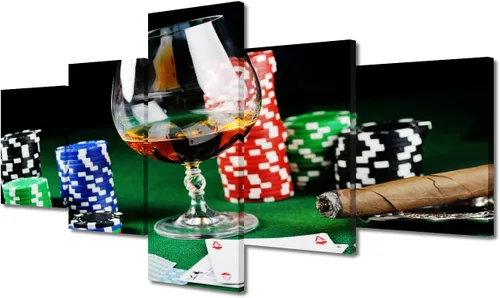 TUMOVO 5 paneles para decoración del hogar, fichas apiladas, obras de arte modernas y contemporáneas grandes para bar, pub, club, fotos, tarjetas,