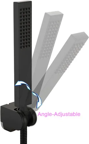 Miniatura 3 de Asyas Cabezal rociador de ducha de mano cuadrado de latón macizo con conector de pared ajustable, soporte de ducha y manguera, negro mate de alta