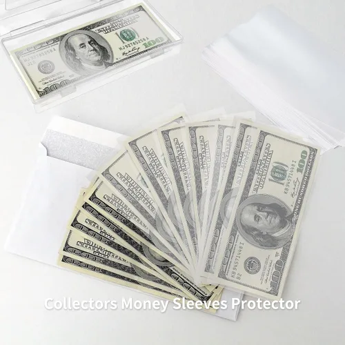 Miniatura 4 de 300 fundas de papel transparente para billetes, fundas individuales para coleccionistas, fundas protectoras de papel para billetes con estuche