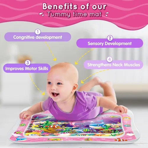 Miniatura 2 de Infinno Alfombrilla de agua para bebés y niños de 3, 6 y 9 meses, para desarrollo sensorial, gran idea de regalo para recién nacidos Rosa