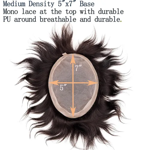 Miniatura 3 de Monofilamento de cabello humano fino para hombre, peluca de monofilamento NPU para hombre, 5 x 7 pulgadas, color marrón oscuro #2