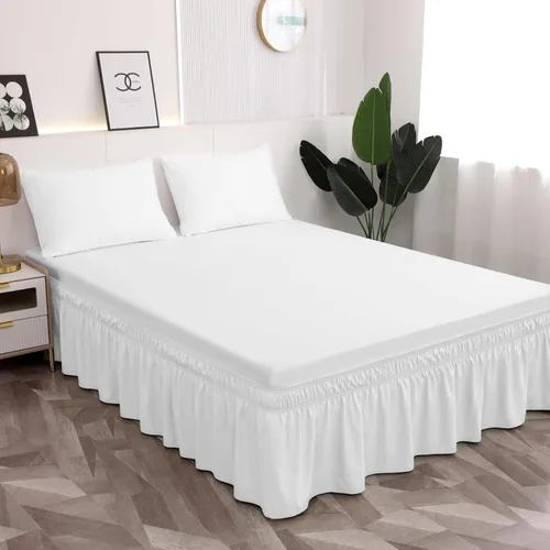 Miniatura 5 de Toodou - Falda de cama con volantes envolventes de tamaño completo con cinturón elástico, falda de cama rosa de 16 pulgadas de caída, fácil