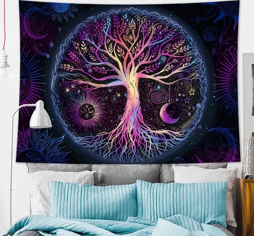 Miniatura 2 de FORATER Tapiz de árbol de la vida, para colgar en la pared, colorido árbol de la vida, tapiz estético de sol y luna, galaxia para dormitorio, sala