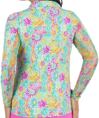 Miniatura 2 de IBKUL Athleisure Wear - Polo de manga larga con protección solar UPF 50+ Icefil Cooling Tech Lilli Print de longitud ajustable - 48488